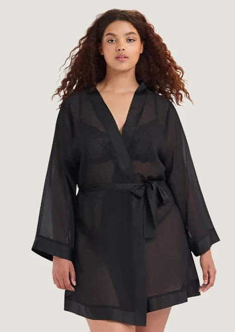 Bluebella Chiffon Kimono (Black) | Avec Amour Lingerie