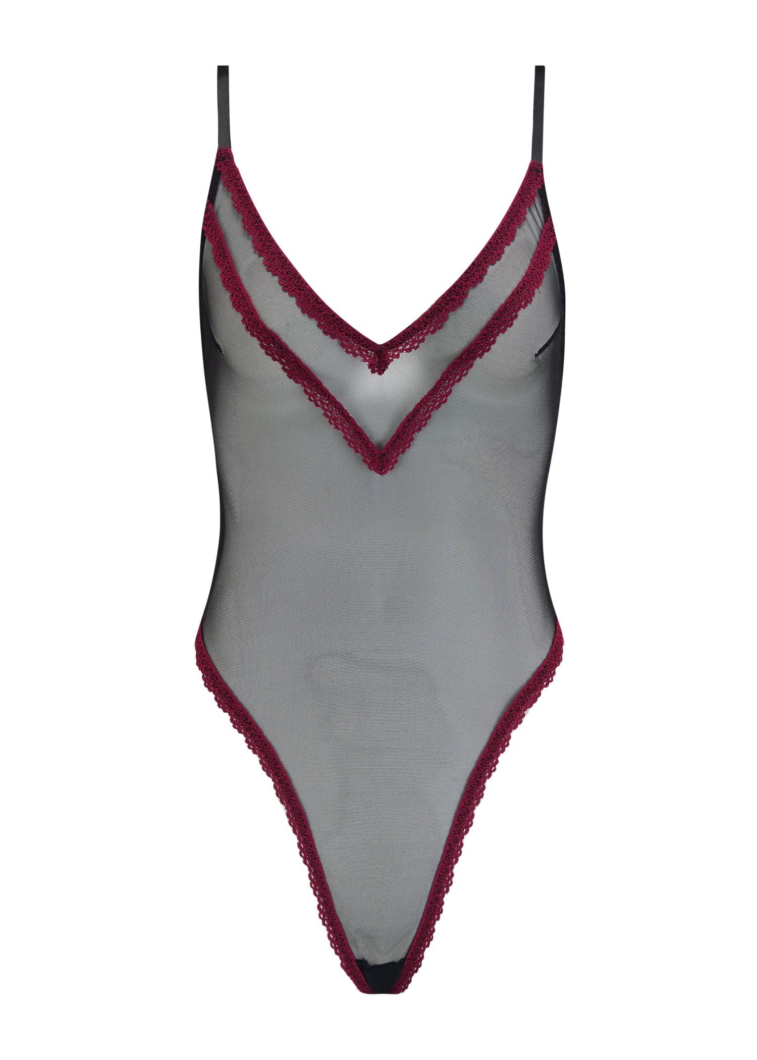 Coco de Mer MAYA Bodysuit (Black/Burgundy) | Avec Amour Sexy Lingerie