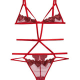 Fleur Du Mal Heart Embroidery Ouvert Bodysuit (Rouge) | Avec Amour Sexy Lingerie