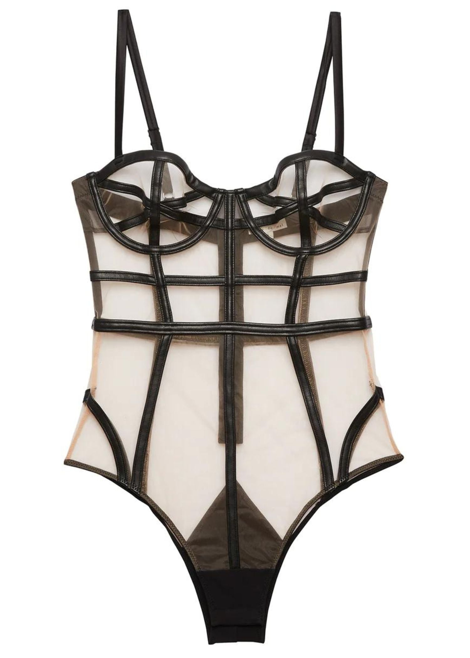 Fleur Du Mal Vegan Leather Caged Bodysuit (Black) | Avec Amour Sexy Lingerie