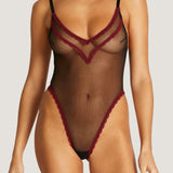 Coco de Mer MAYA Bodysuit (Black/Burgundy) | Avec Amour Sexy Lingerie