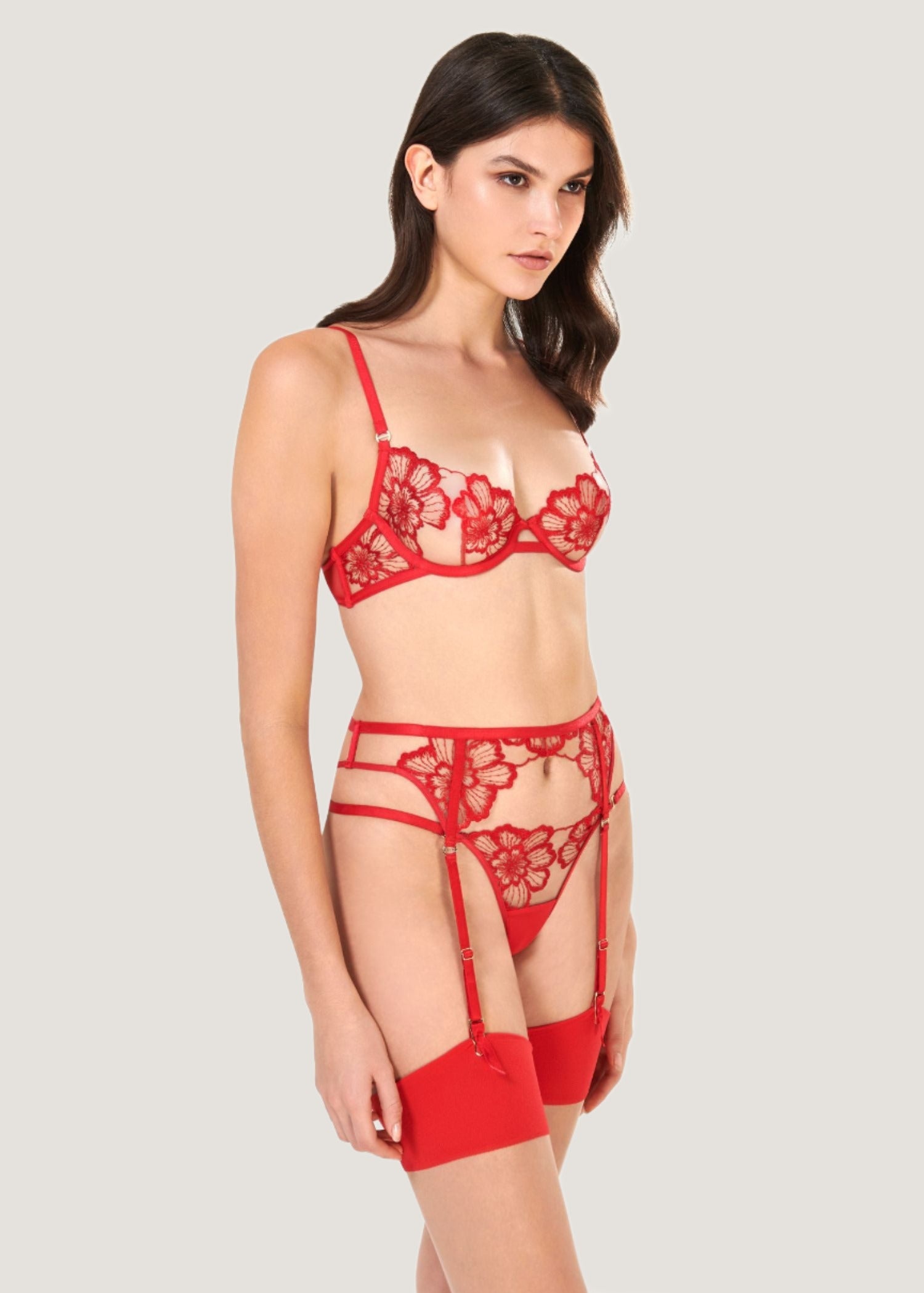 Bluebella CATALINA Suspender (Tomato Red/Sheer) | Avec Amour Sexy Lingerie