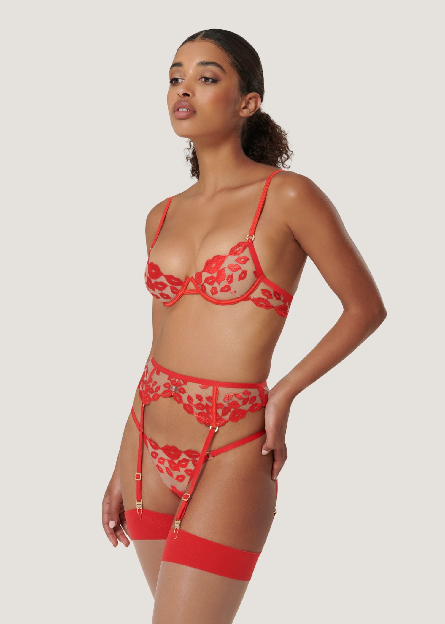 Bluebella MARIAN Suspender (Tomato Red/Sheer) | Avec Amour Sexy Lingerie