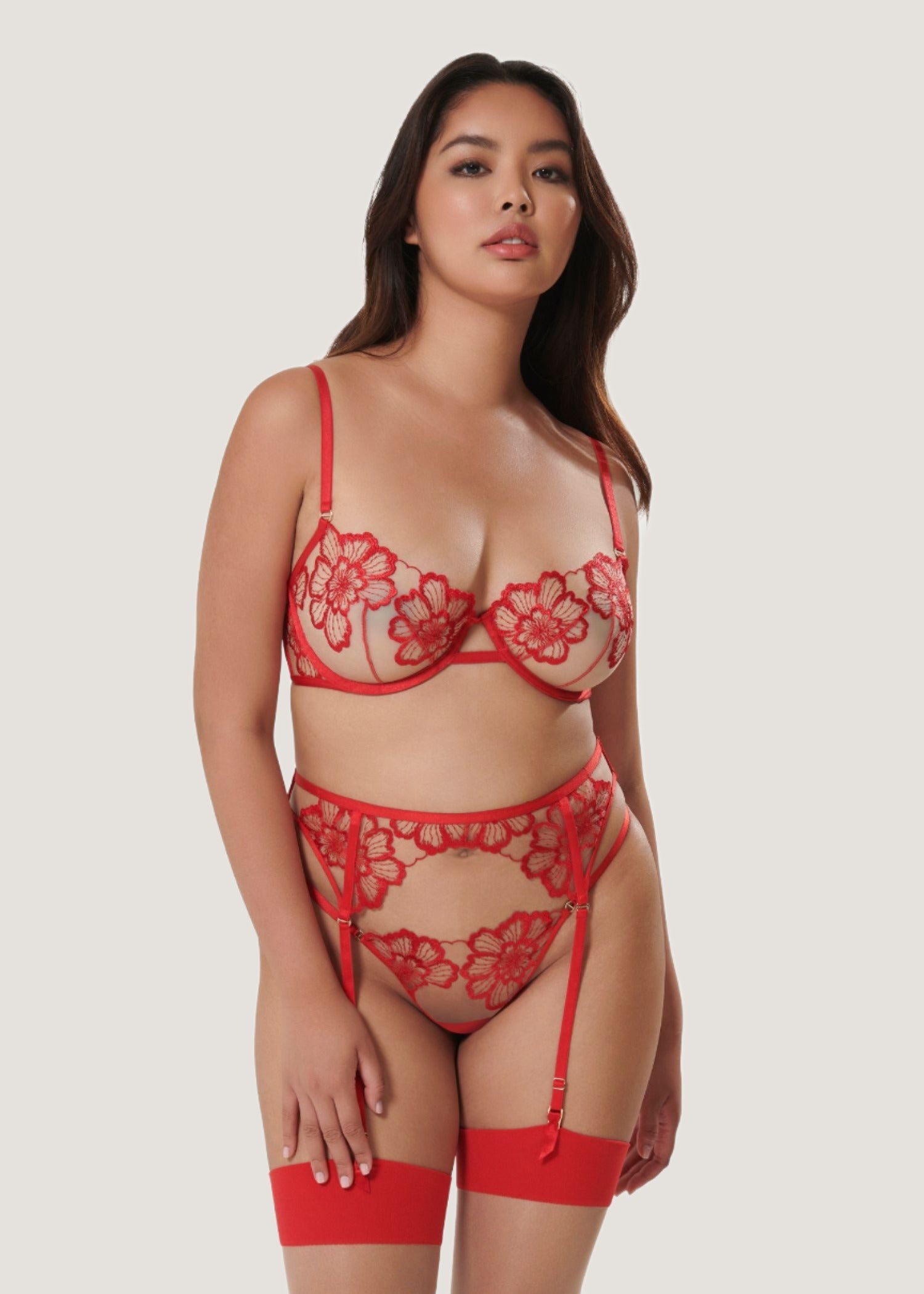 Bluebella CATALINA Suspender (Tomato Red/Sheer) | Avec Amour Sexy Lingerie