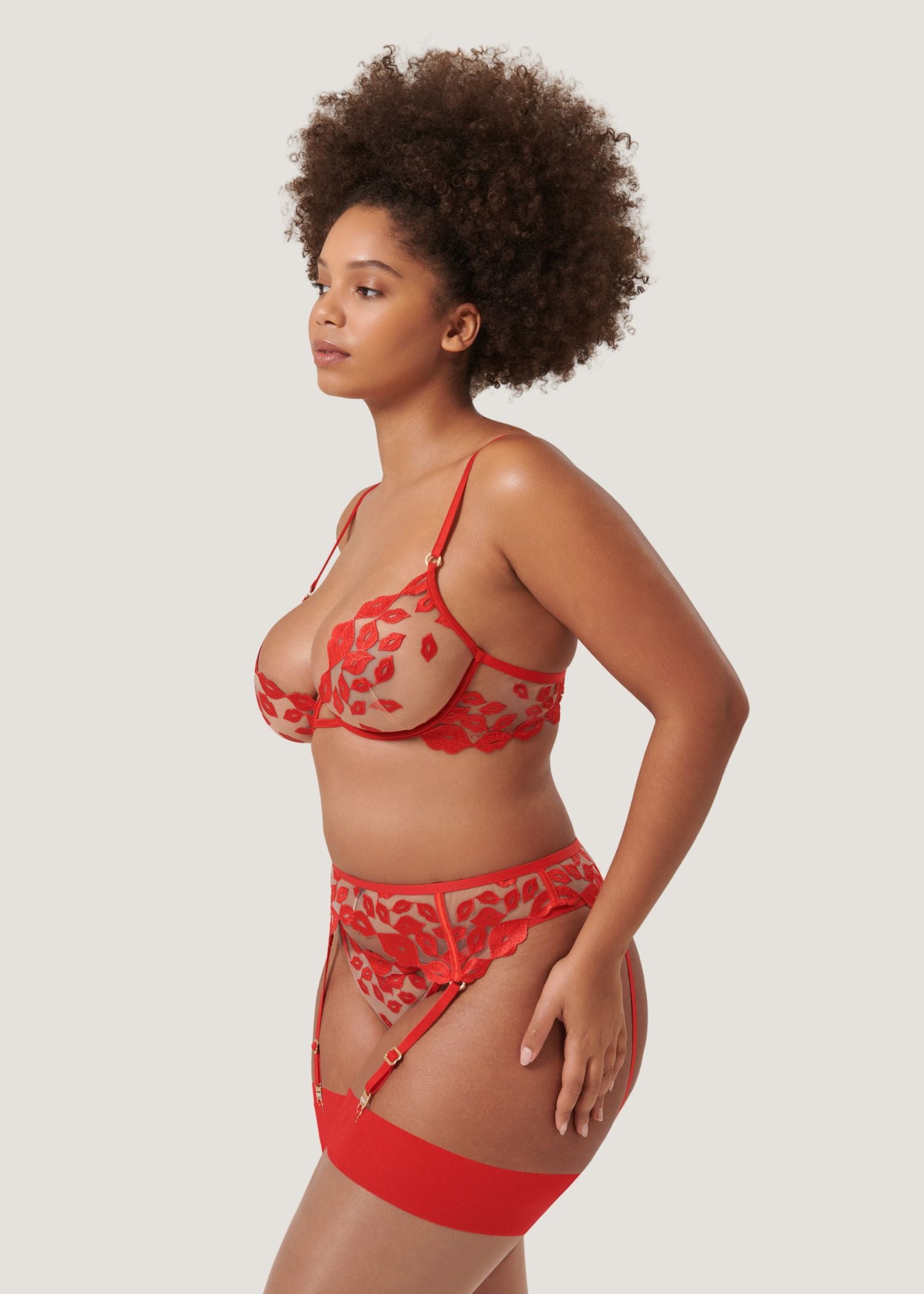 Bluebella MARIAN Suspender (Tomato Red/Sheer) | Avec Amour Sexy Lingerie