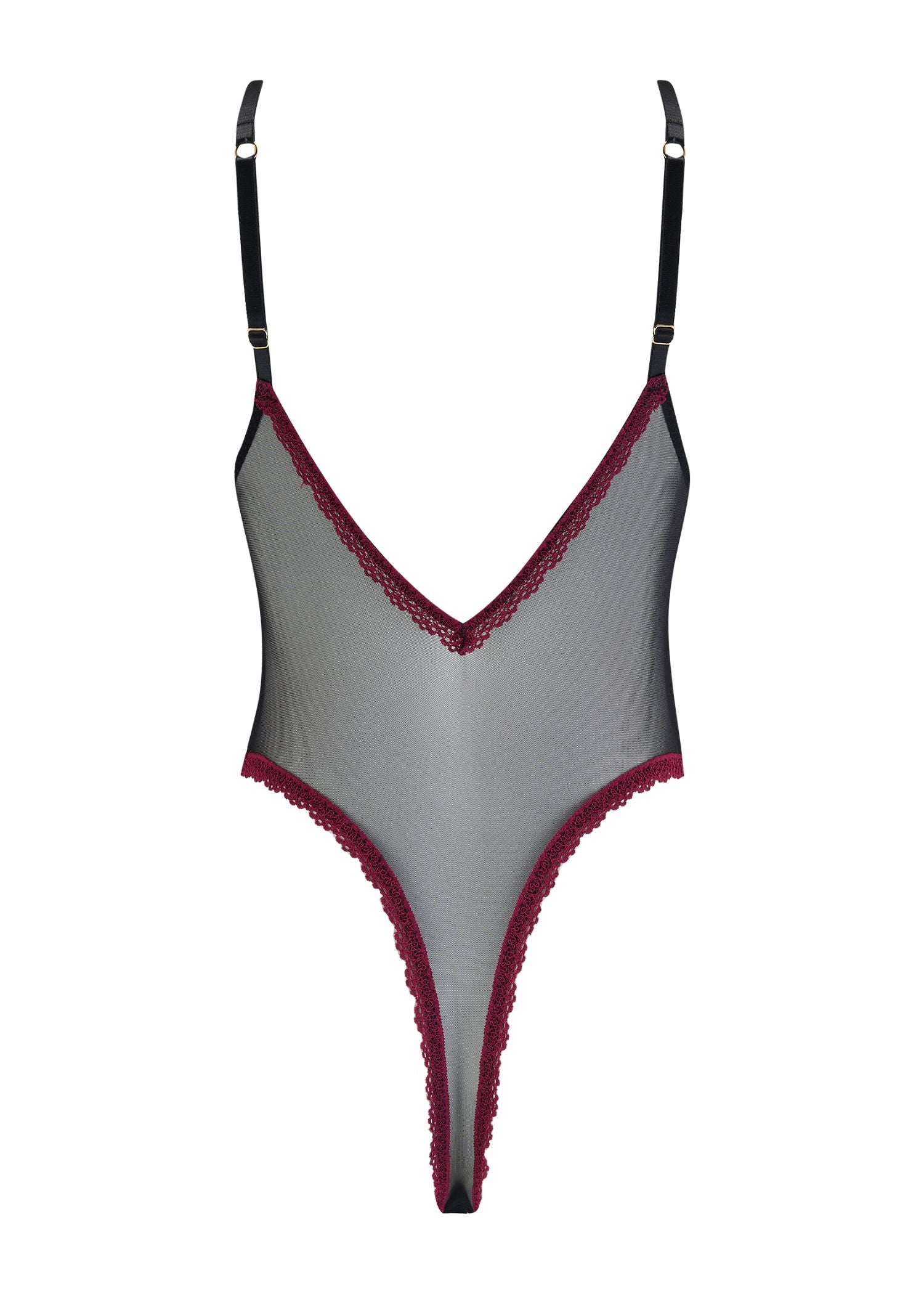 Coco de Mer MAYA Bodysuit (Black/Burgundy) | Avec Amour Sexy Lingerie