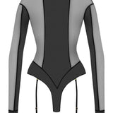 Maison Close L'AMOUREUSE Long Sleeves Thong Body with Suspenders (Black) | Avec Amour Sexy Lingerie
