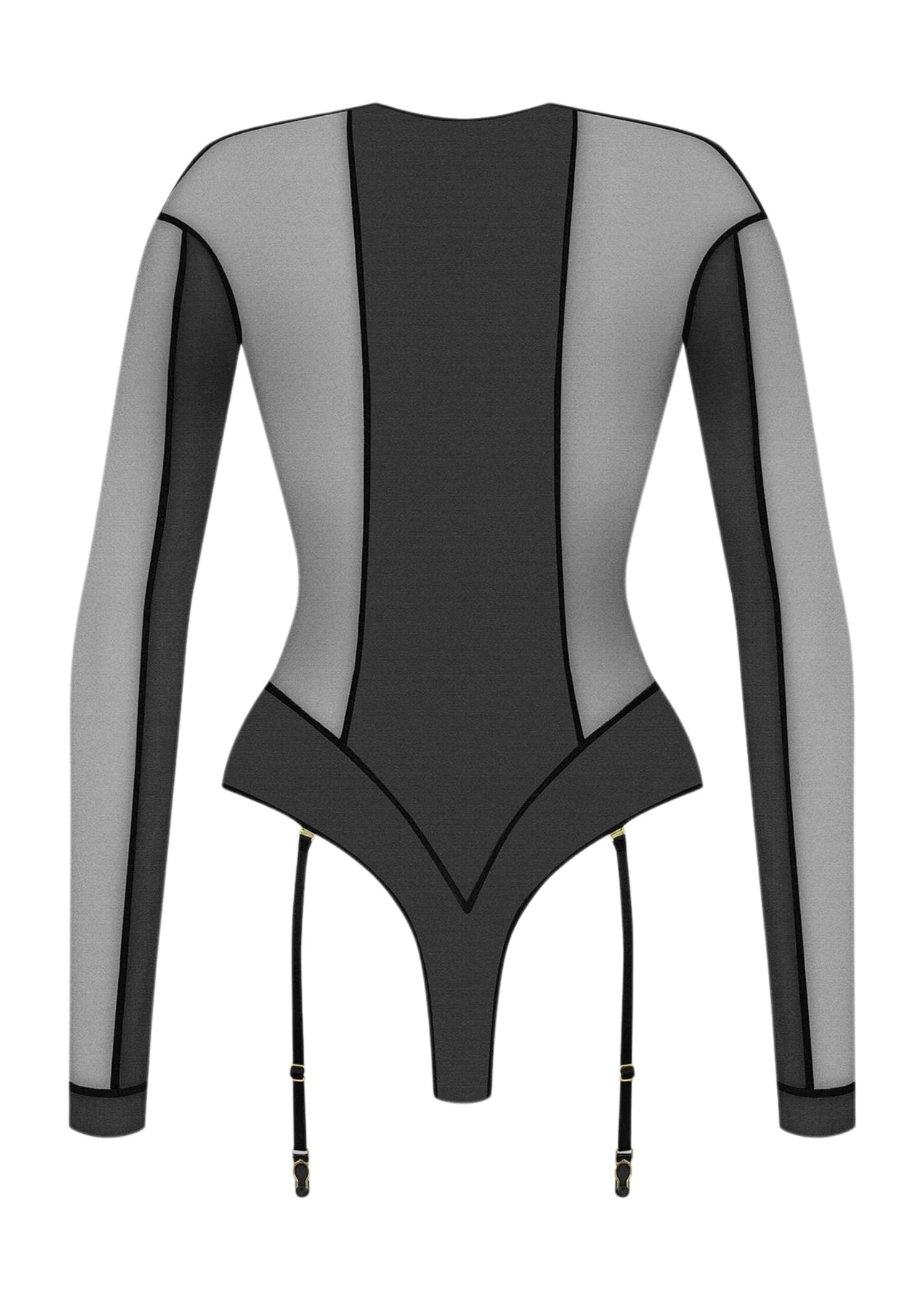 Maison Close L'AMOUREUSE Long Sleeves Thong Body with Suspenders (Black) | Avec Amour Sexy Lingerie