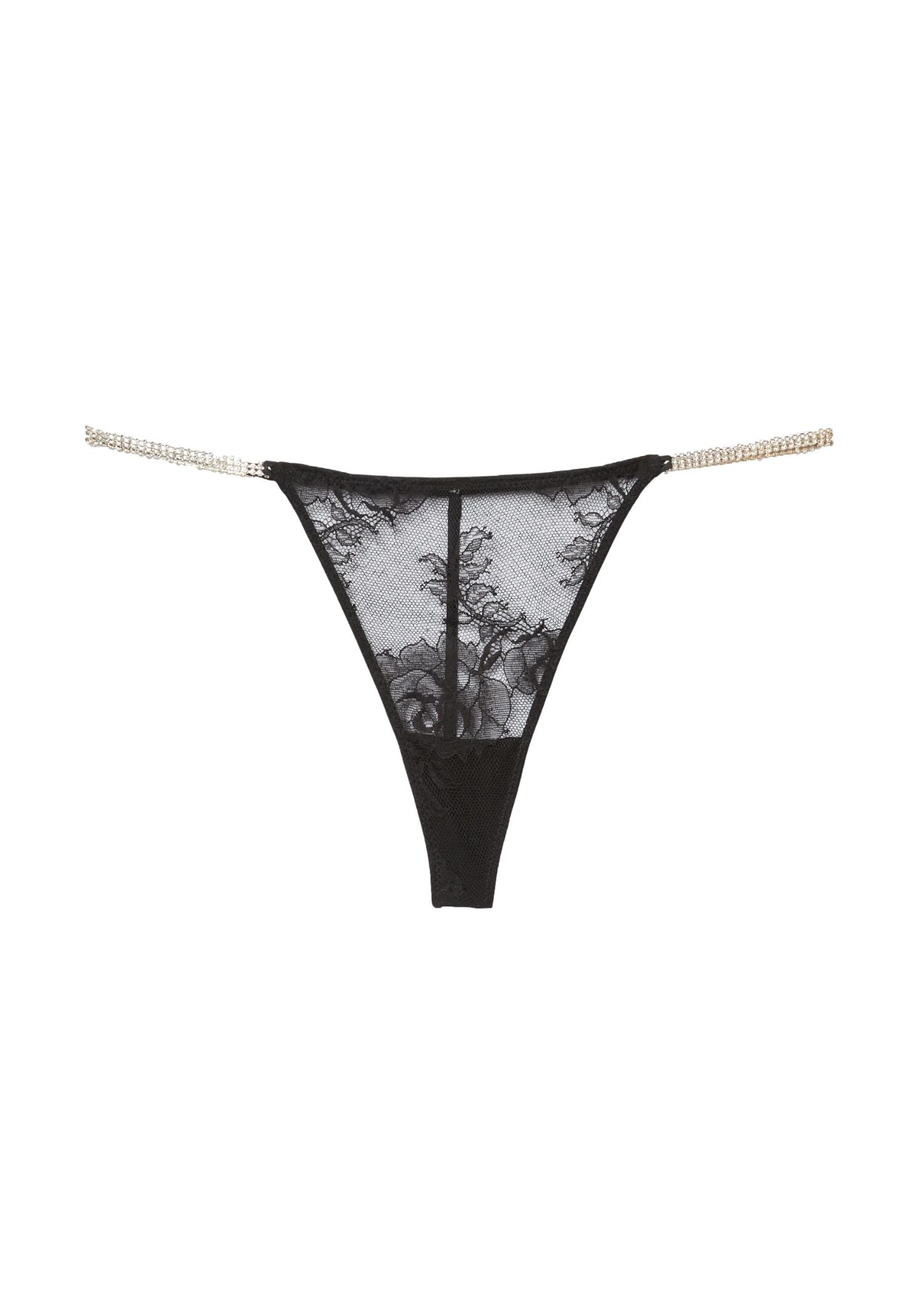Fleur du Mal - Crystal Bouquet Lace Thong (Black) | Avec Amour Lingerie