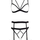 AVAM LINES Bra, Thong & Suspender Set (Black) | Avec Amour LIngerie