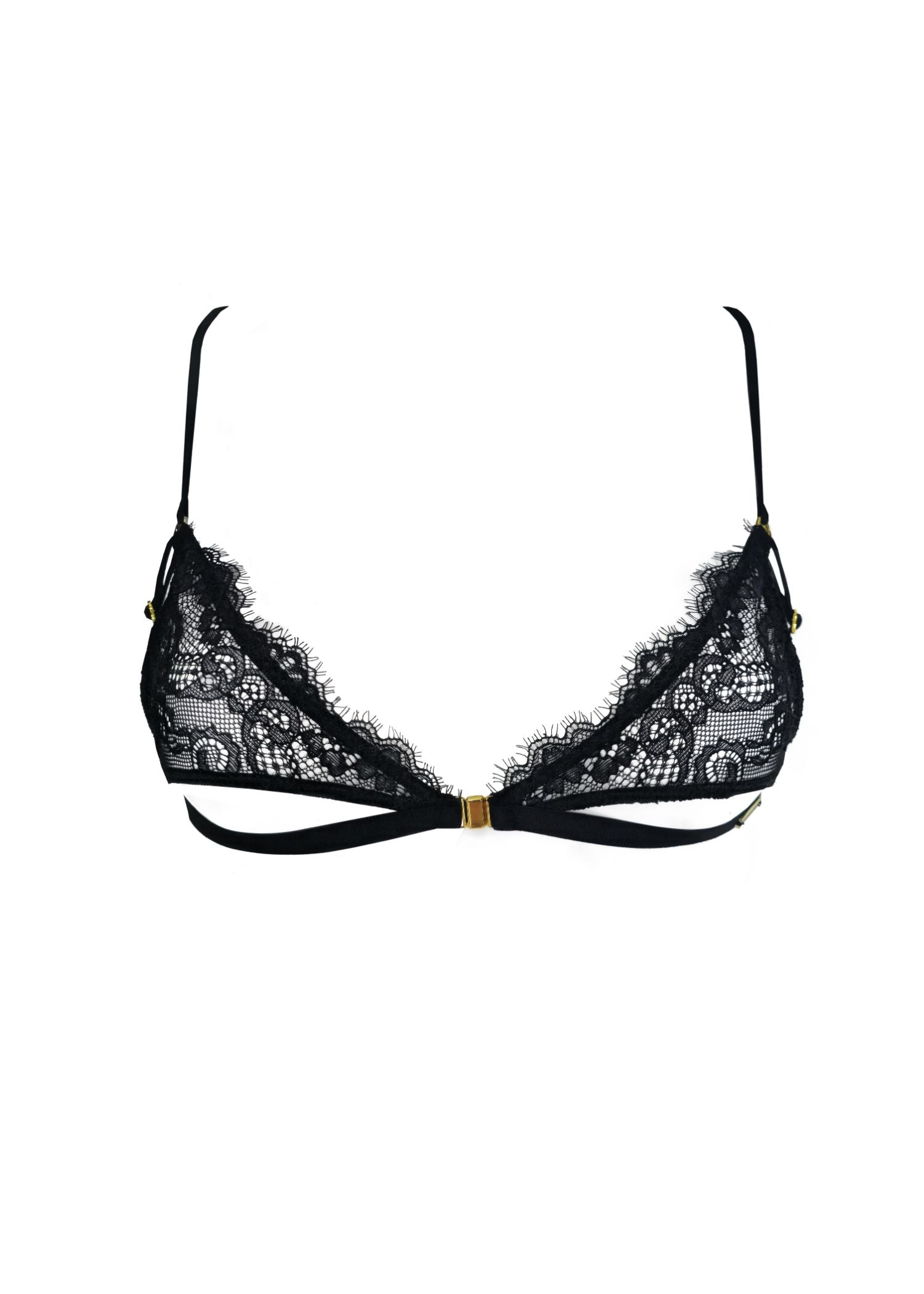 AVAM MAGNETISM Lace Triangle Bra in Black with Gold tone Hardware