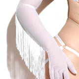Baed Stories Long Mesh Gloves With Fringe (White) | Avec Amour