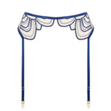 Bluebella Soraya Embroidery Suspender Belt Lingerie in Navy Blue and Nude Mesh