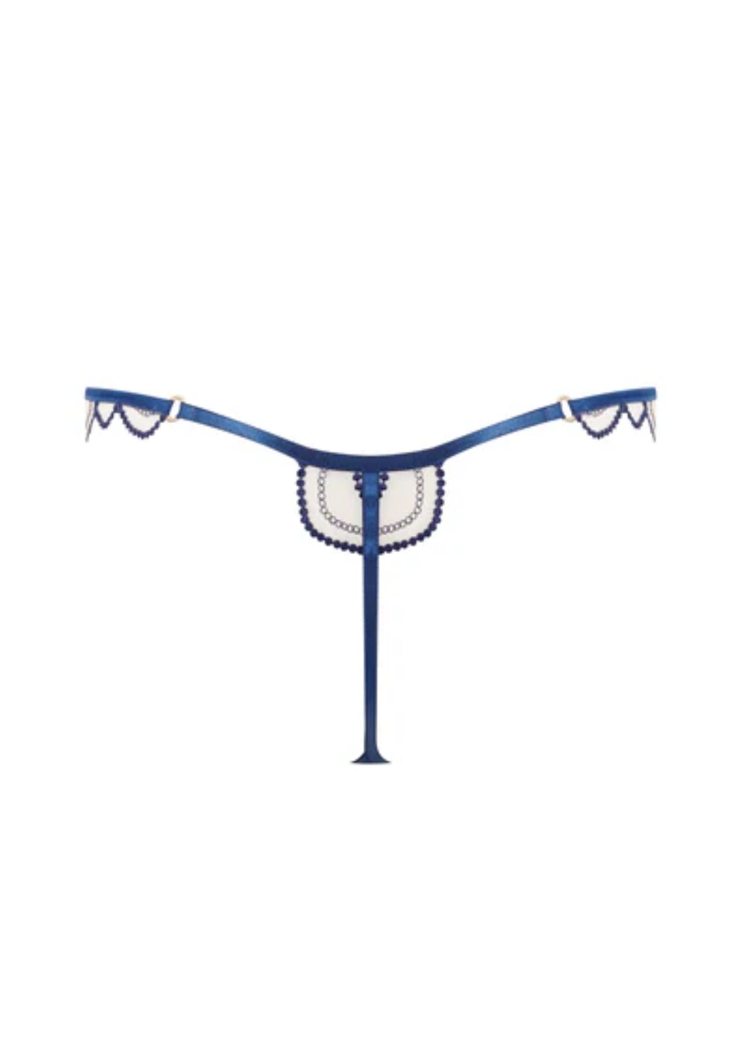Bluebella Soraya Embroidery Thong in Navy Blue and Nude Mesh