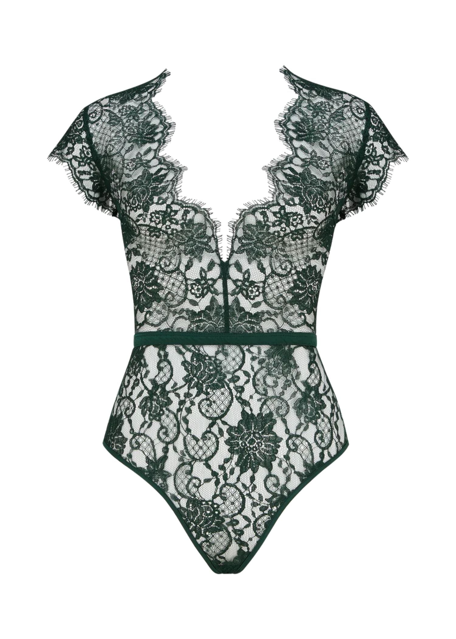 Coco de Mer Hera Lace Bodysuit (Deep Green) | Avec Amour Luxury Lingerie