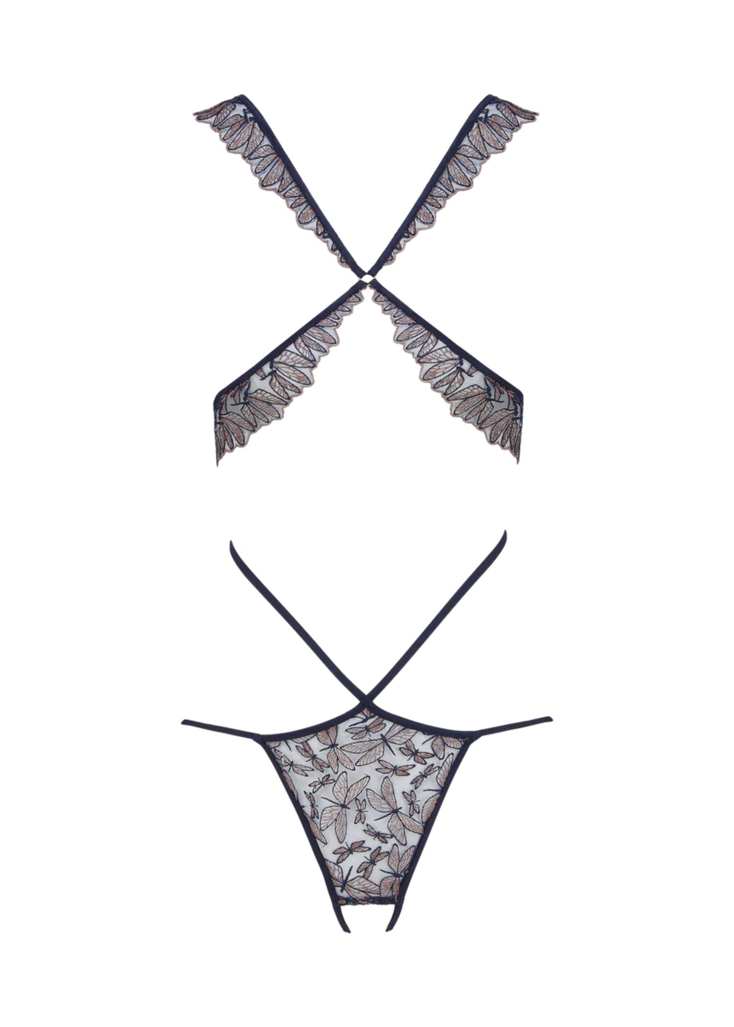 Coco de Mer Odonata Playsuit (Midnight Blue) | Avec Amour Luxury Sexy Lingerie