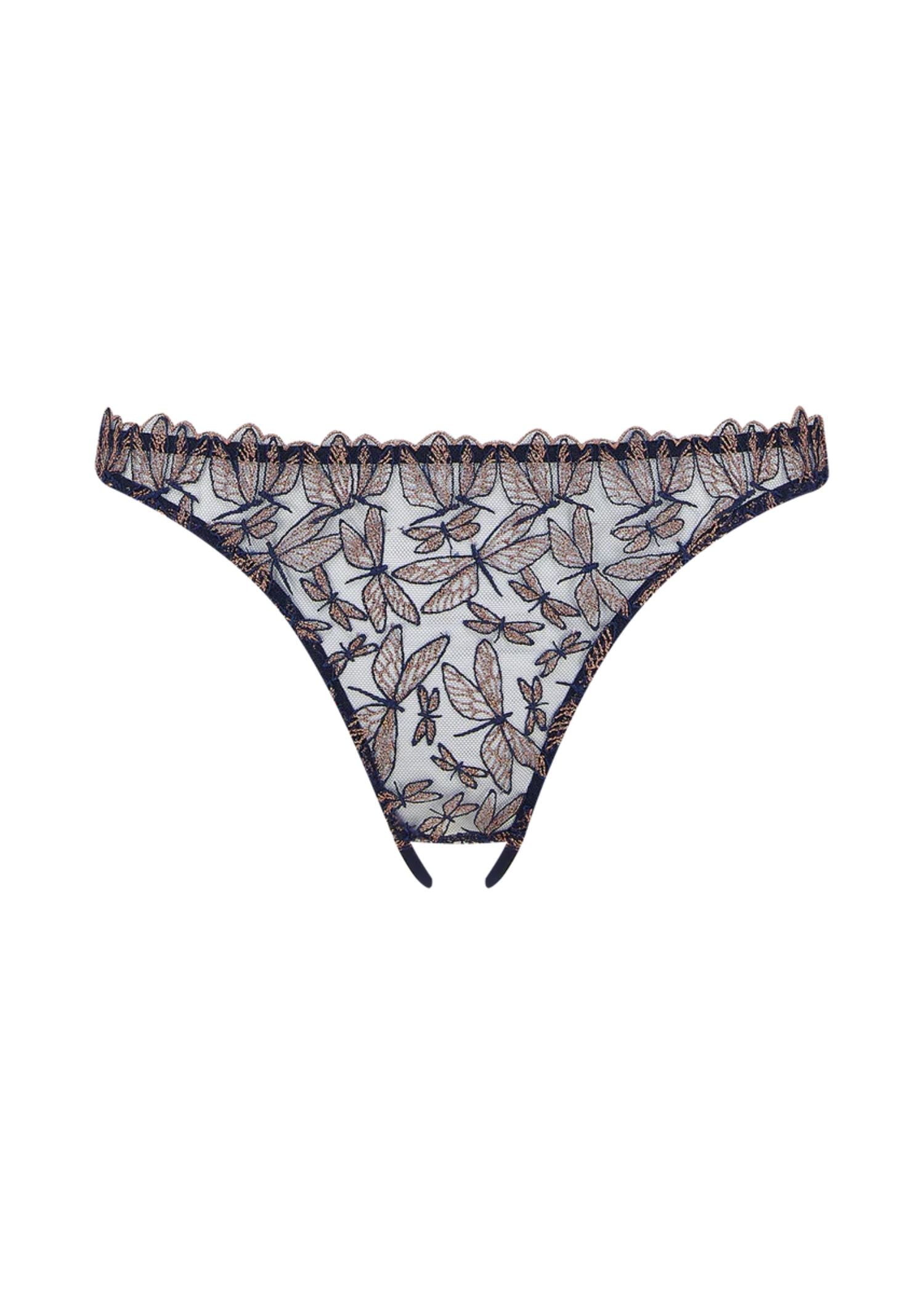 Coco de Mer Odonata Open Knicker (Midnight Blue) | Avec Amour Luxury Sexy Lingerie