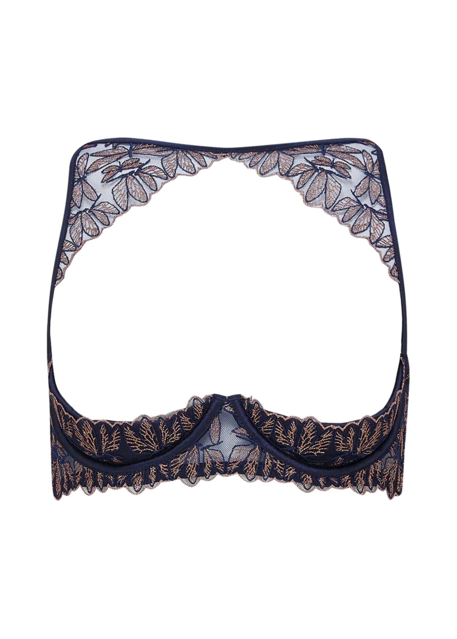 Coco de Mer Odonata Quarter Cup Bra (Midnight Blue) | Avec Amour Luxury Sexy Lingerie