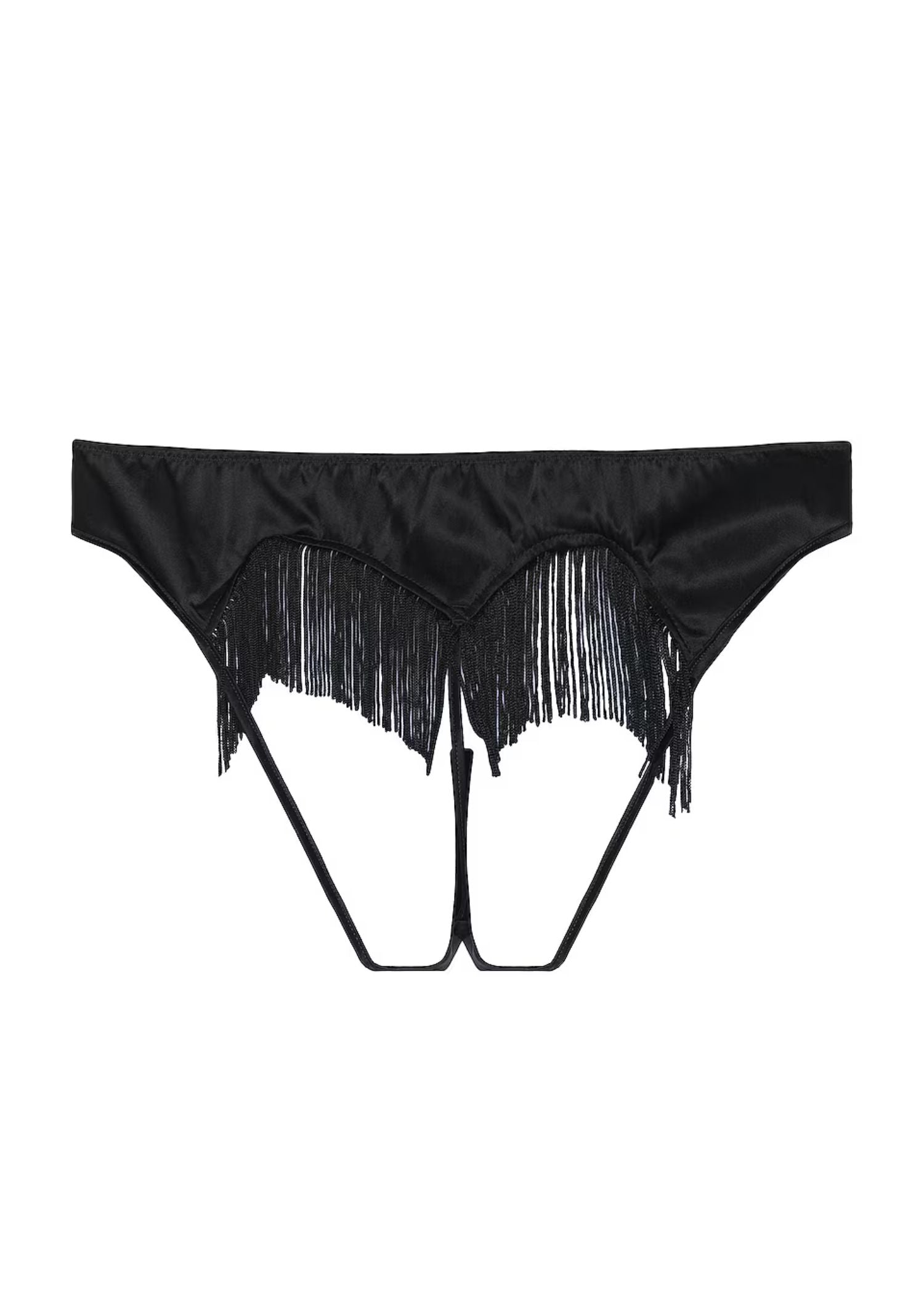 Fleur Du Mal Fringe Heart Shaped Ouvert Panty (Black) | Avec Amour Lingerie