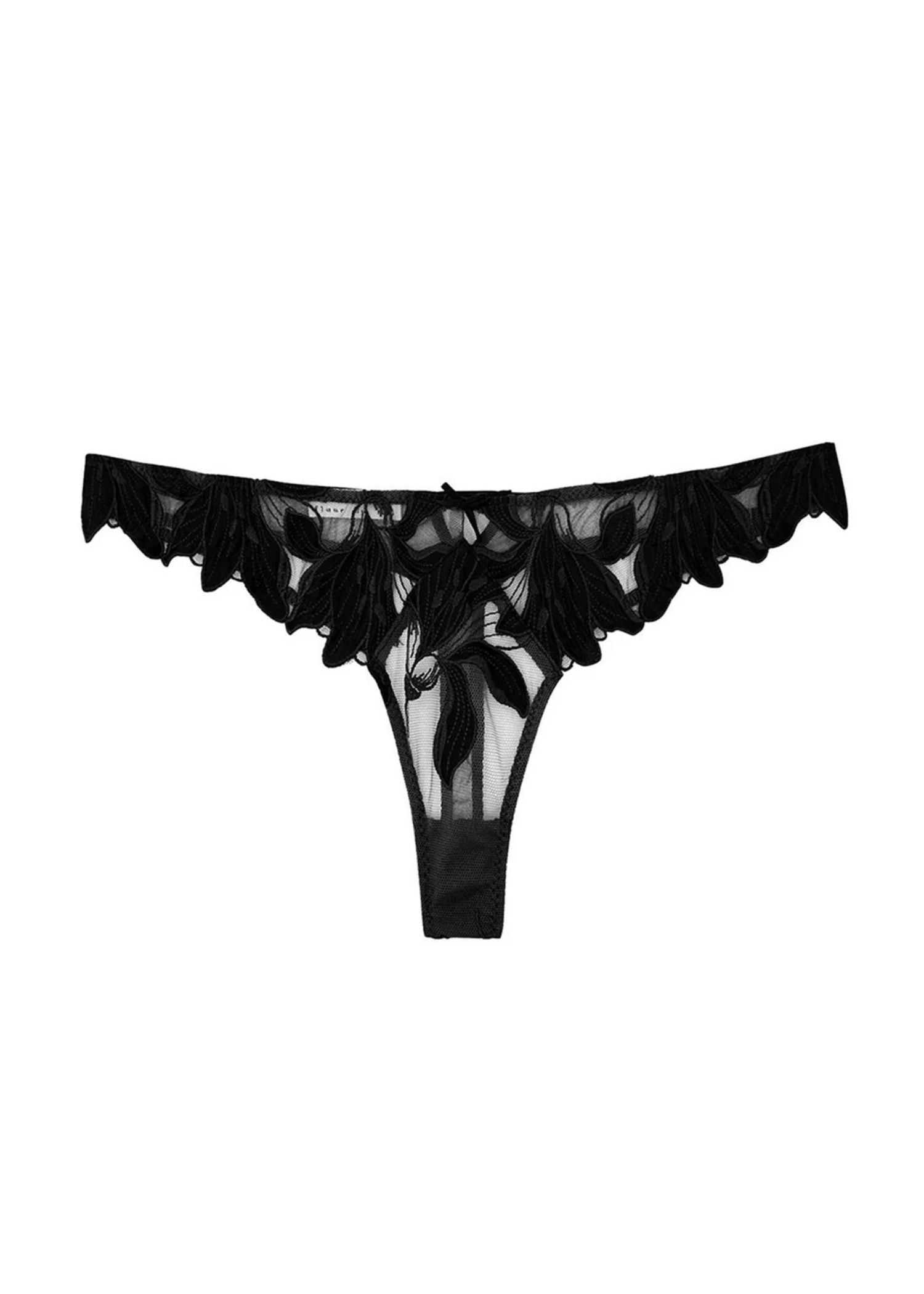 Fleur Du Mal Lily Lace Hipster Thong (Black) | Avec Amour Lingerie