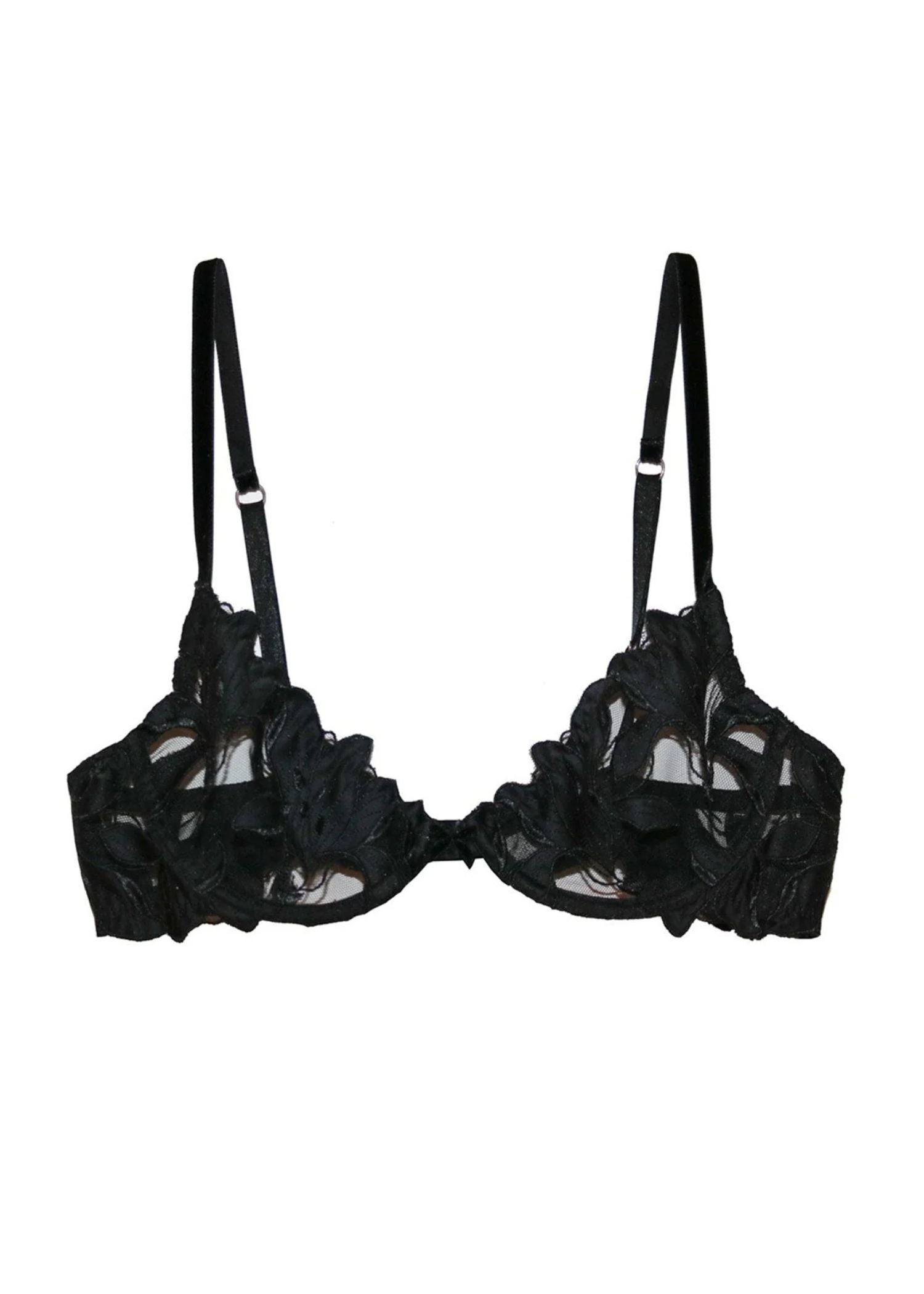 Fleur Du Mal Lily Lace Plunge Demi Bra (Black) | Avec Amour Lingerie
