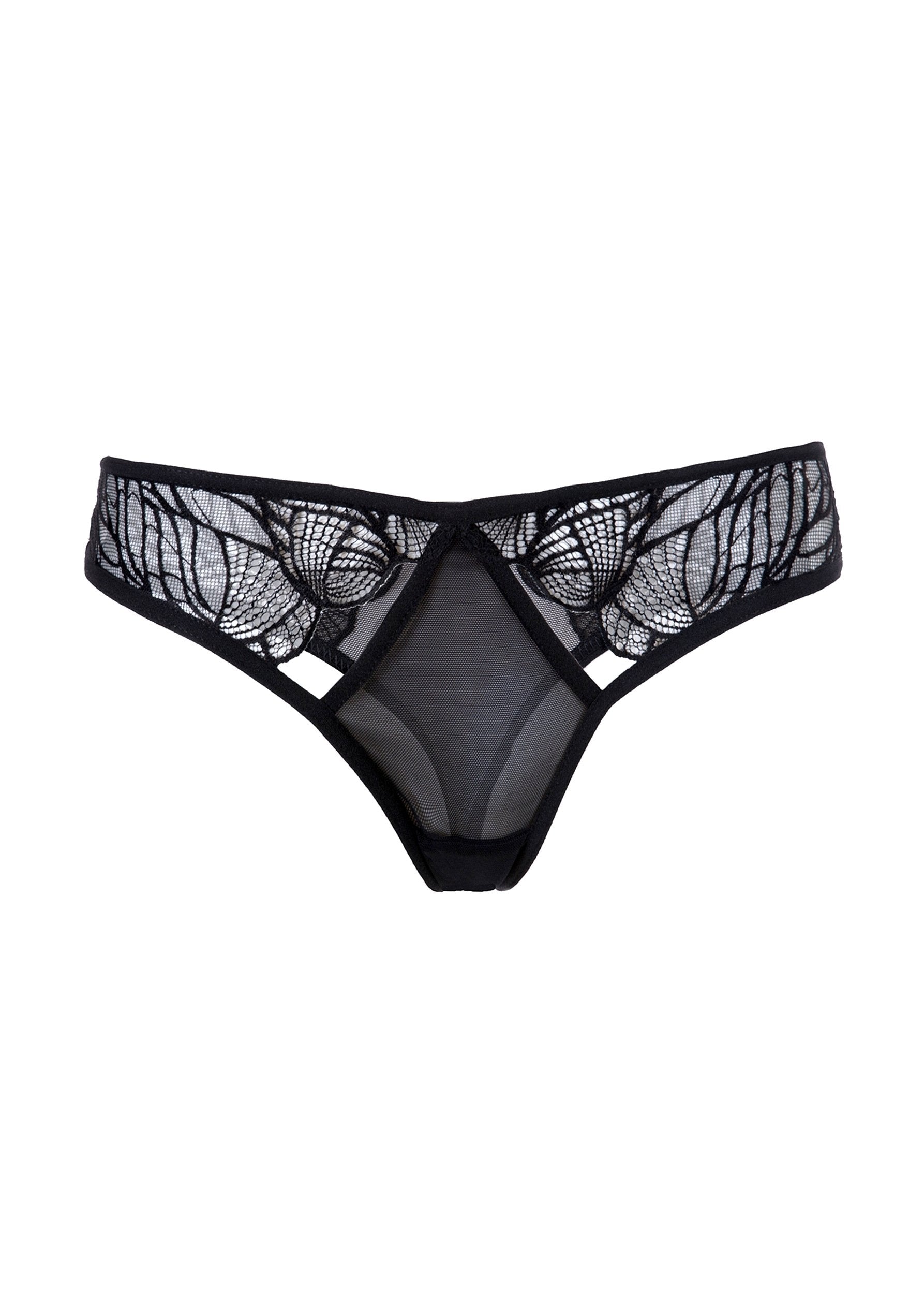 Bluebella Emerson Lace & Mesh Thong Black