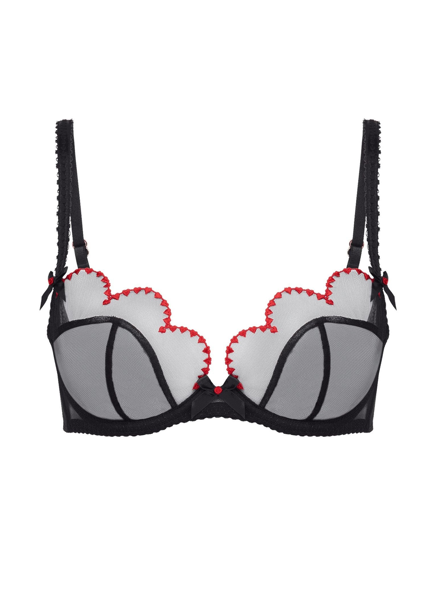 Agent Provocateur Lorna Heart Plunge Bra (Black/Red) | Avec Amour Luxury Lingerie