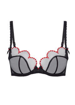 Agent Provocateur Lorna Heart Plunge Bra (Black/Red) | Avec Amour Luxury Lingerie