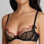 Agent Provocateur Lorna Heart Plunge Bra (Black/Red) | Avec Amour Luxury Lingerie