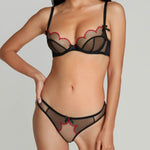Agent Provocateur Lorna Heart Plunge Bra (Black/Red) | Avec Amour Luxury Lingerie