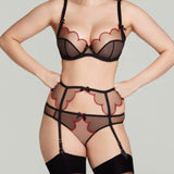 Agent Provocateur Lorna Heart Suspender Belt (Black/Red) | Avec Amour Luxury Lingerie