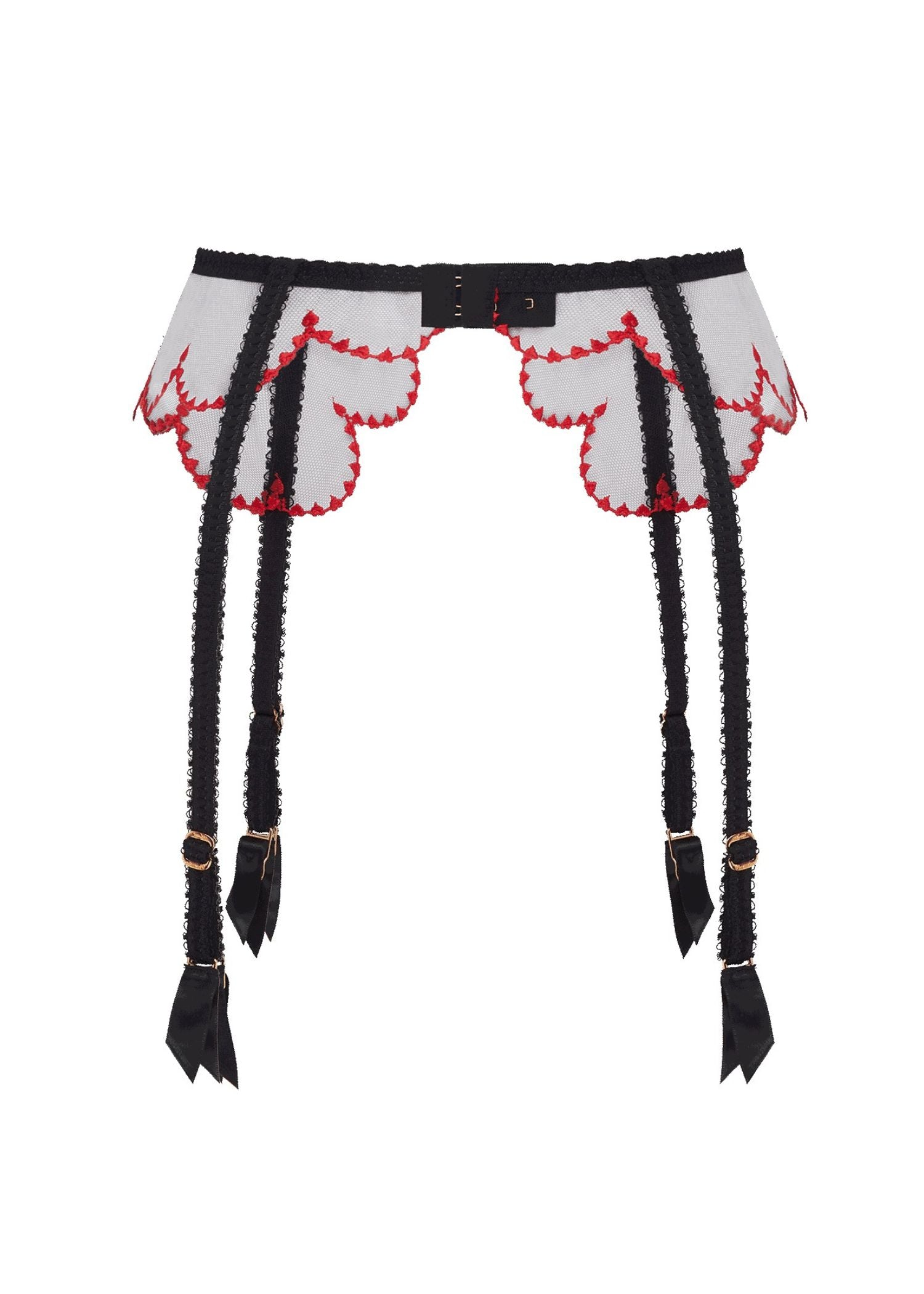 Agent Provocateur Lorna Heart Suspender Belt (Black/Red) | Avec Amour Luxury Lingerie