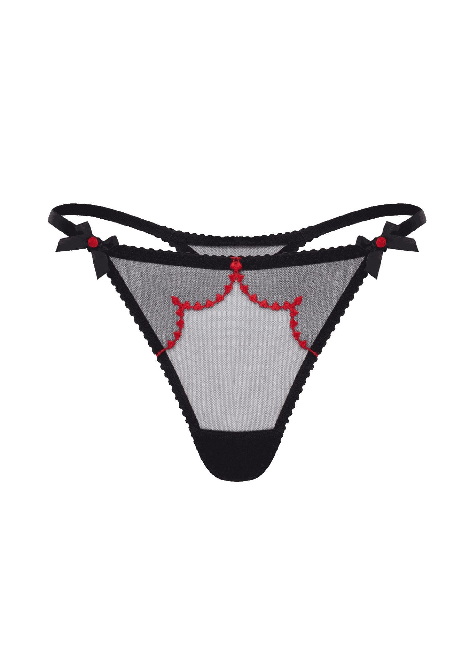 Agent Provocateur Lorna Heart Thong (Black/Red) | Avec Amour Luxury Lingerie
