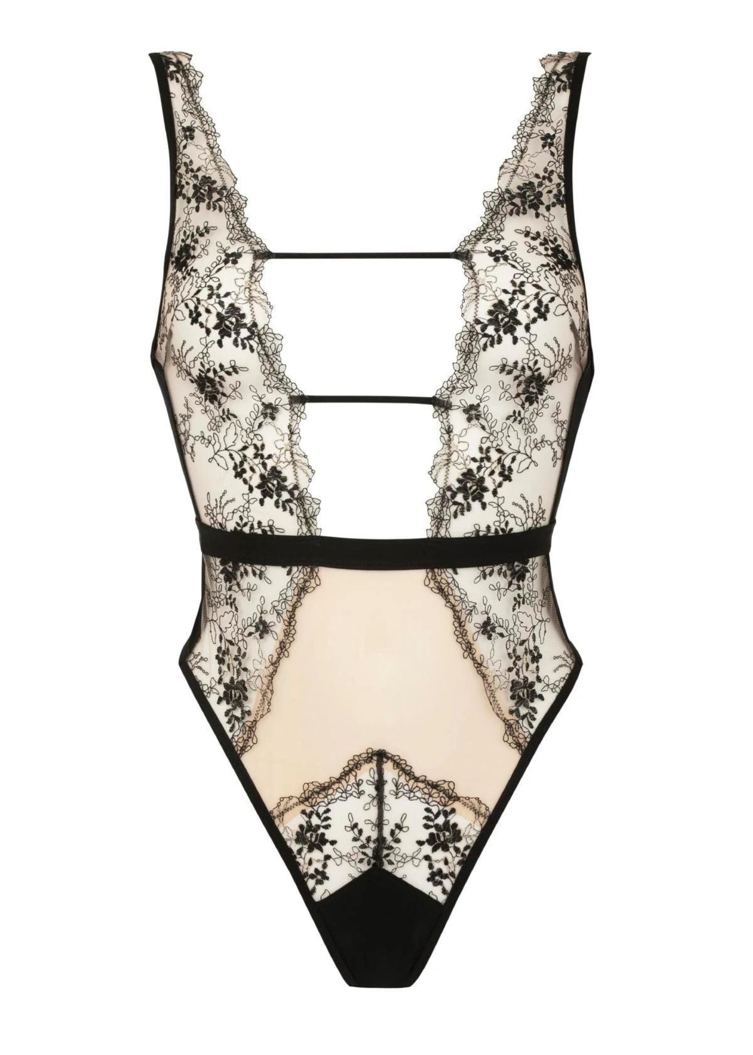 Atelier Amour After Midnight Bodysuit - See-Through Bodysuit - Nude Mesh Lace - Avec Amour Sexy Lingerie