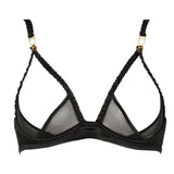 Atelier Amour Please Me Open Bra - Black Satin Underwired Cupless Bra - Avec Amour Sexy Lingerie