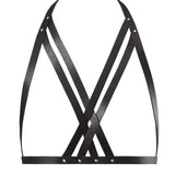 Bijoux Indiscrets Maze Black Vegan Leather Halter Bra Harness - Open Bra Bodywear | Avec Amour Sexy Lingerie