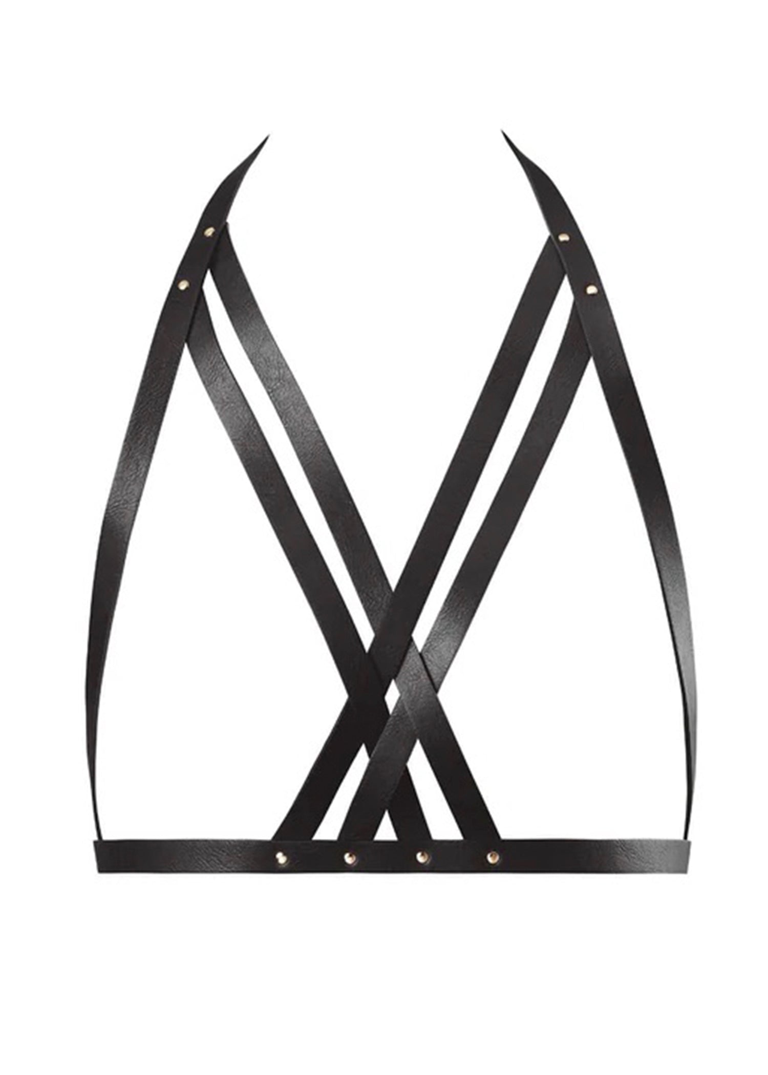 Bijoux Indiscrets Maze Black Vegan Leather Halter Bra Harness - Open Bra Bodywear | Avec Amour Sexy Lingerie