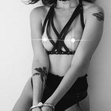 Bijoux Indiscrets Maze Black Vegan Leather Halter Bra Harness - Open Bra Bodywear | Avec Amour Sexy Lingerie