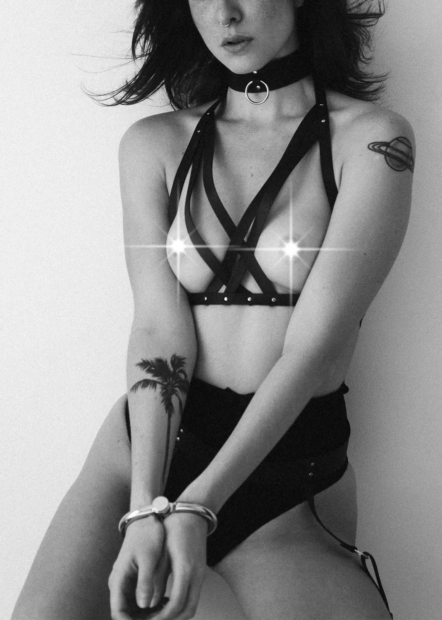Bijoux Indiscrets Maze Black Vegan Leather Halter Bra Harness - Open Bra Bodywear | Avec Amour Sexy Lingerie