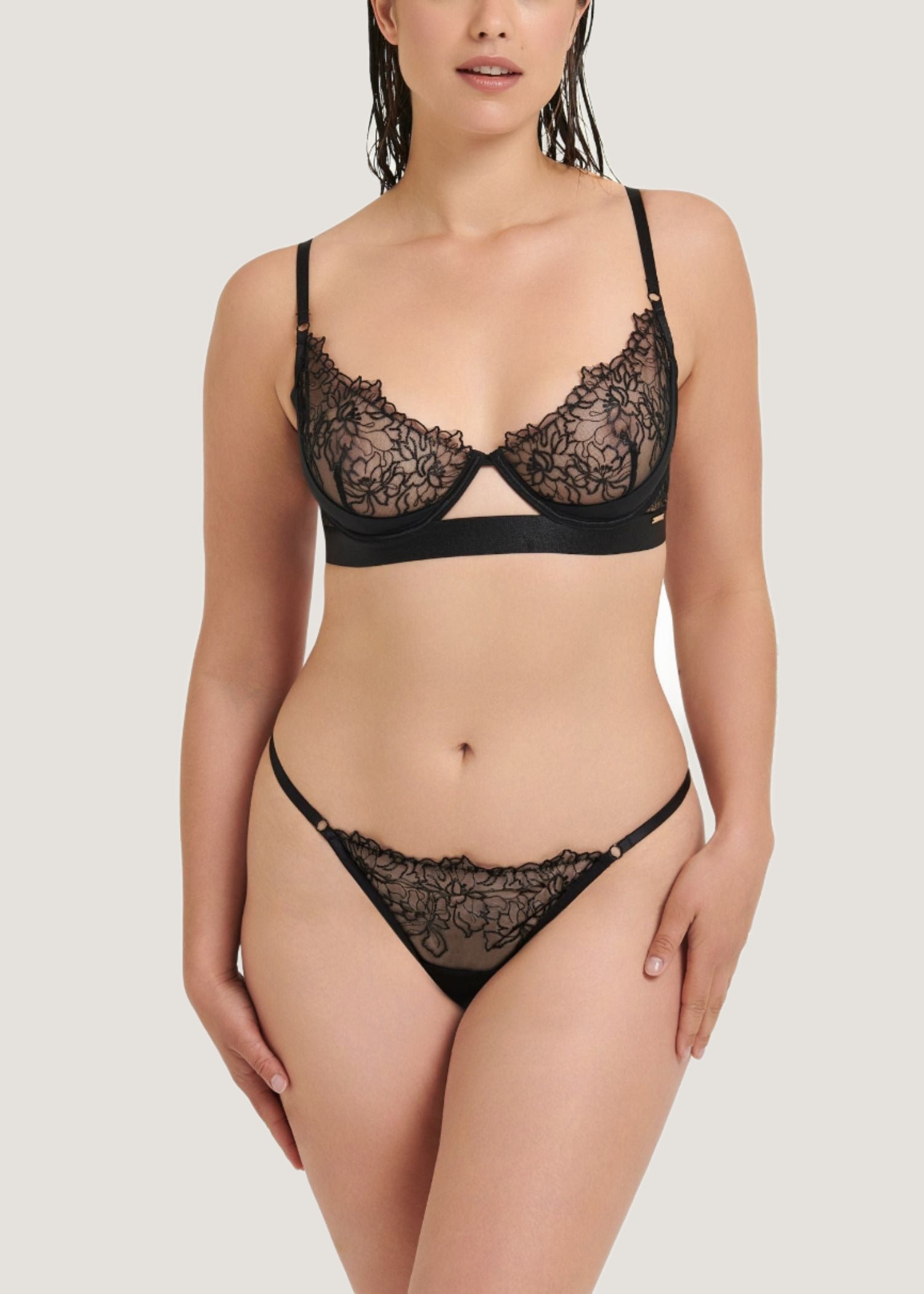Bluebella Alanna Thong - Black Embroidery G-String | Avec Amour Sexy Lingerie