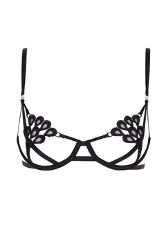 Bluebella Aria Open Bra - Black Embroidery Cupless Bra | Avec Amour Sexy Lingerie