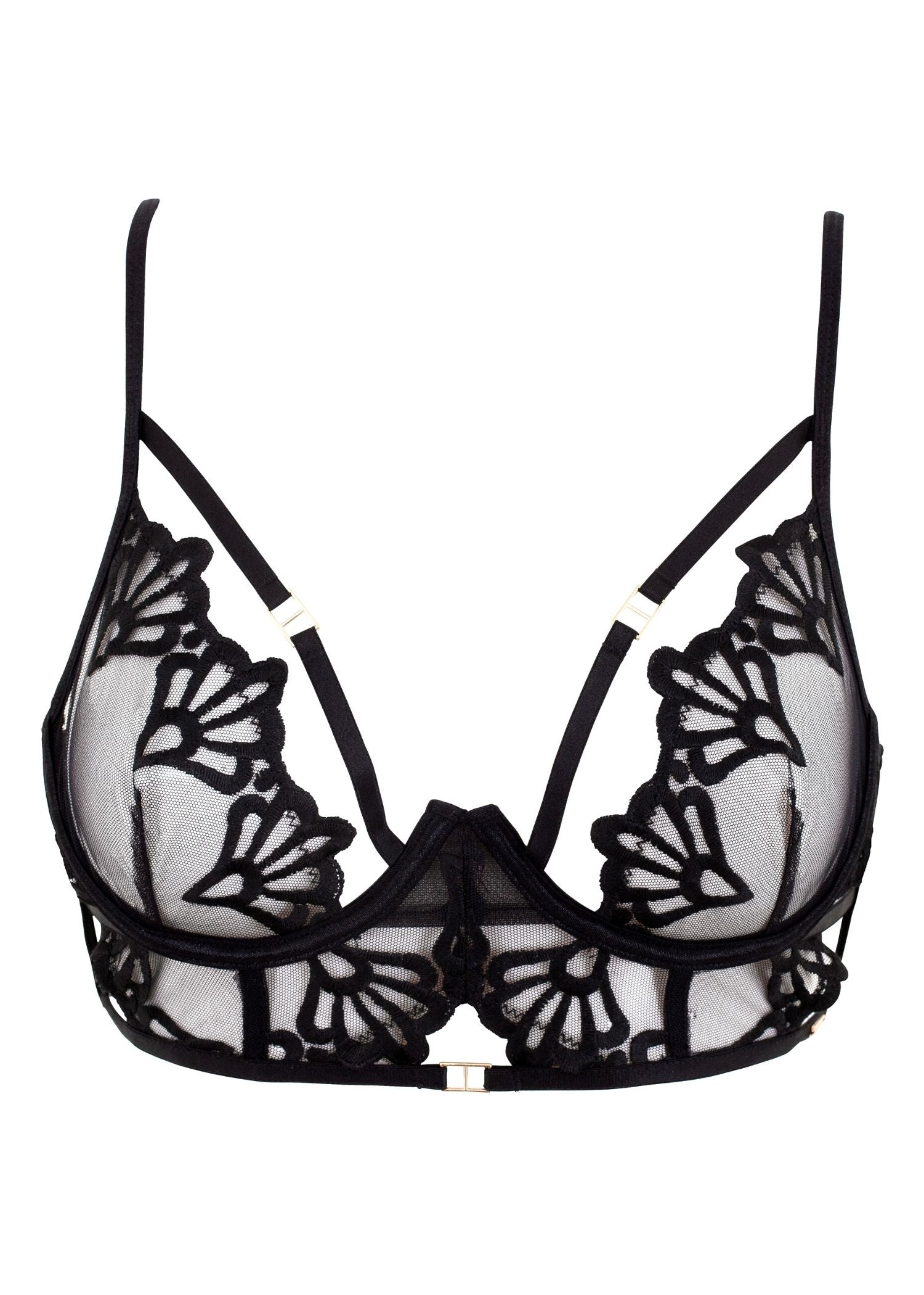 Bluebella Caramella Bra Black | Longline Embroidery Mesh Bra
