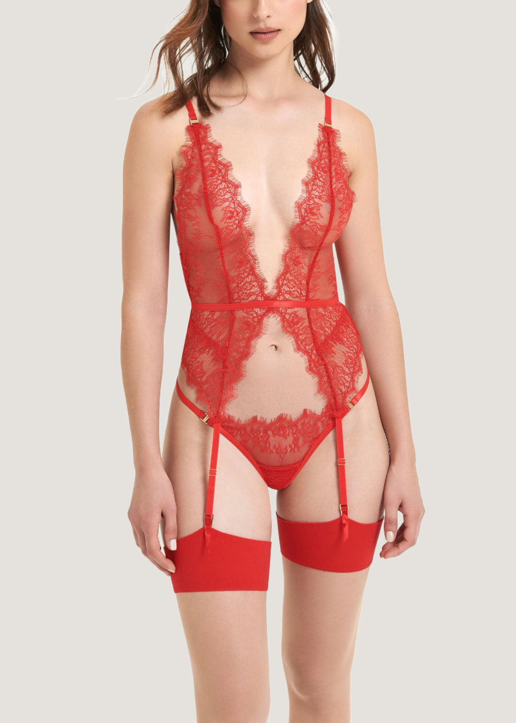 Figleaves Juliette Lace Sexy Feminine Red Basque With Suspender Straps RRP.  £35