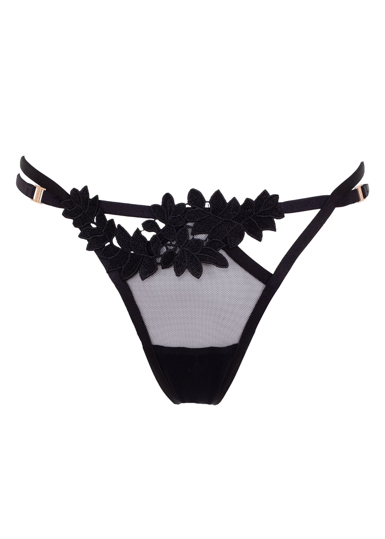 Bluebella Harley Black Embroidery Thong - Luxury Lingerie