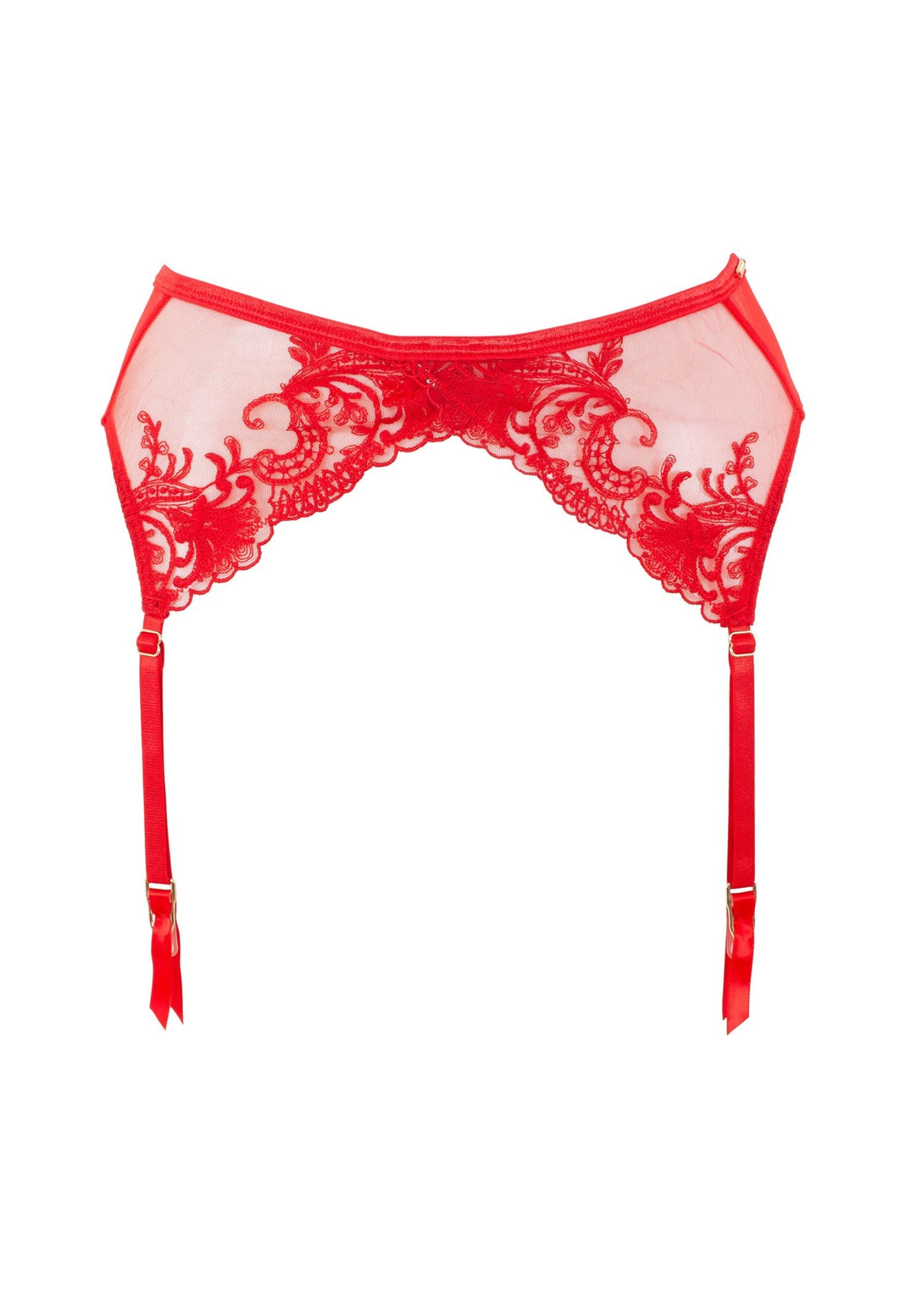 Bluebella Marseille Suspender (Tomato Red) - Soft Embroidery Lace | Avec Amour Luxury Lingerie