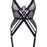 Bluebella Sawyer Wired Mesh Basque (Black) - Luxury Lingerie