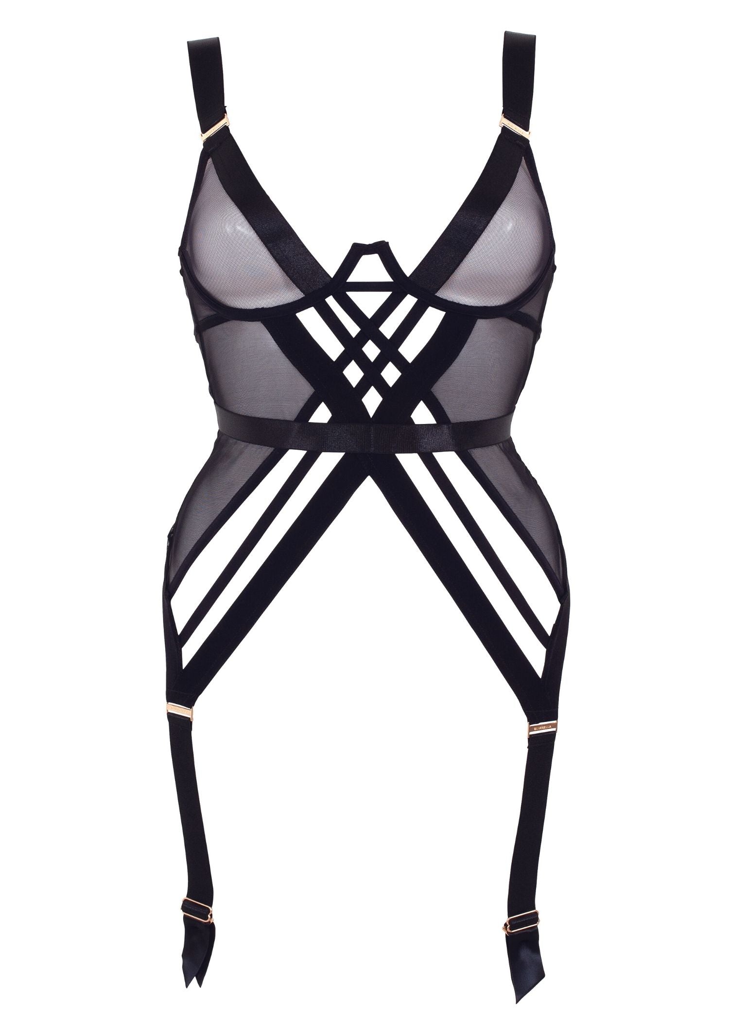 Bluebella Sawyer Wired Mesh Basque (Black) - Luxury Lingerie