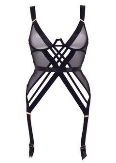 Bluebella Sawyer Wired Mesh Basque (Black) - Luxury Lingerie