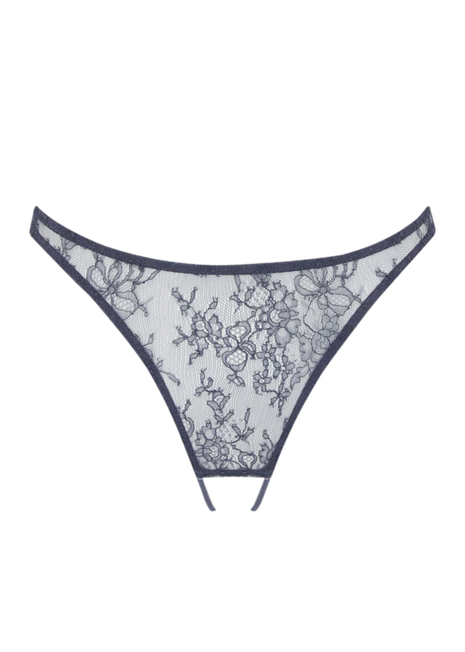 Coco de Mer Arabela Open Knicker - Grey Lace Ouvert Brief - Sexy Lingerie