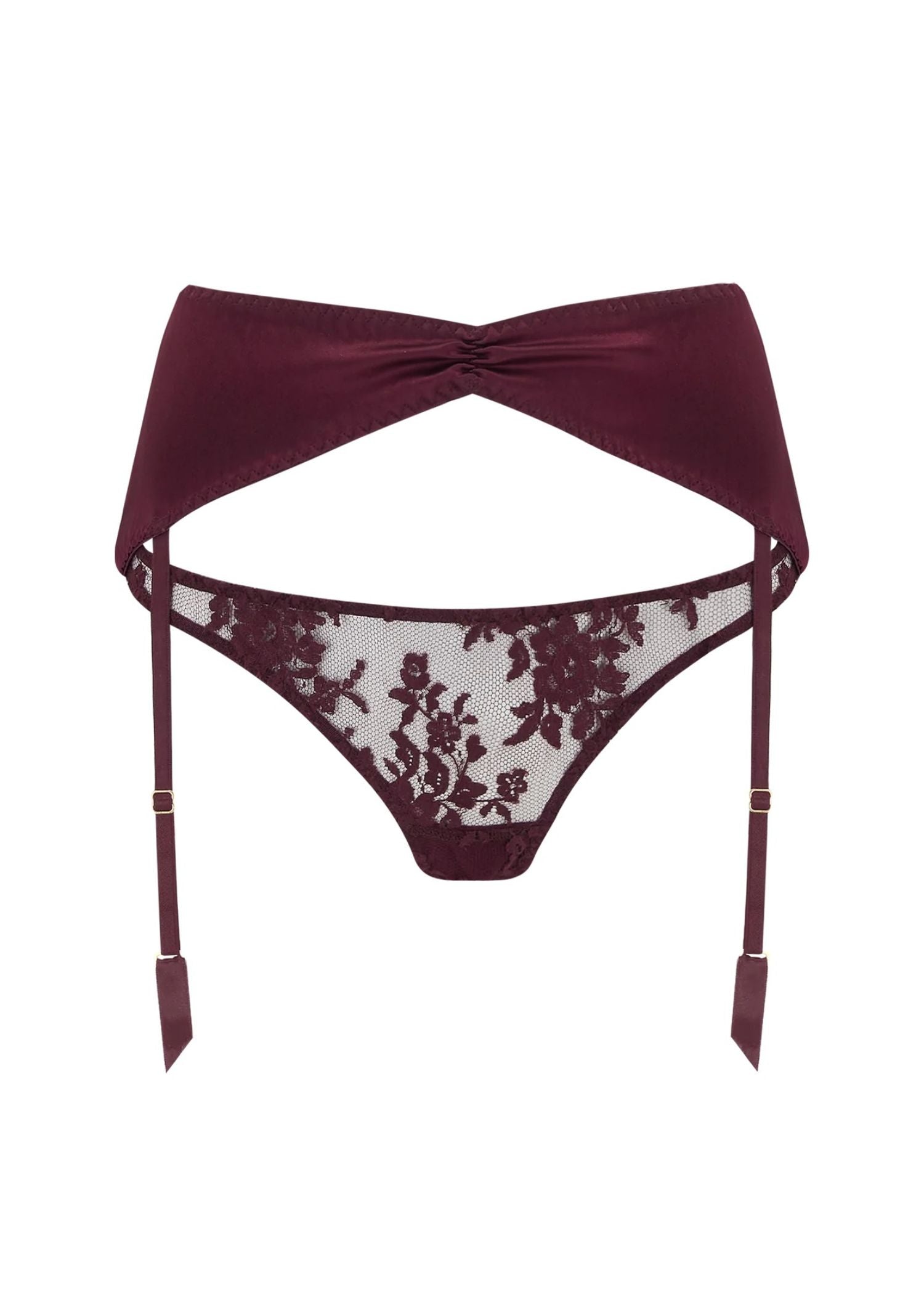 Coco de Mer Camellia Suspender Knicker (Sienna) - Red Lace Panty with Suspender | Avec Amour Luxury Lingerie